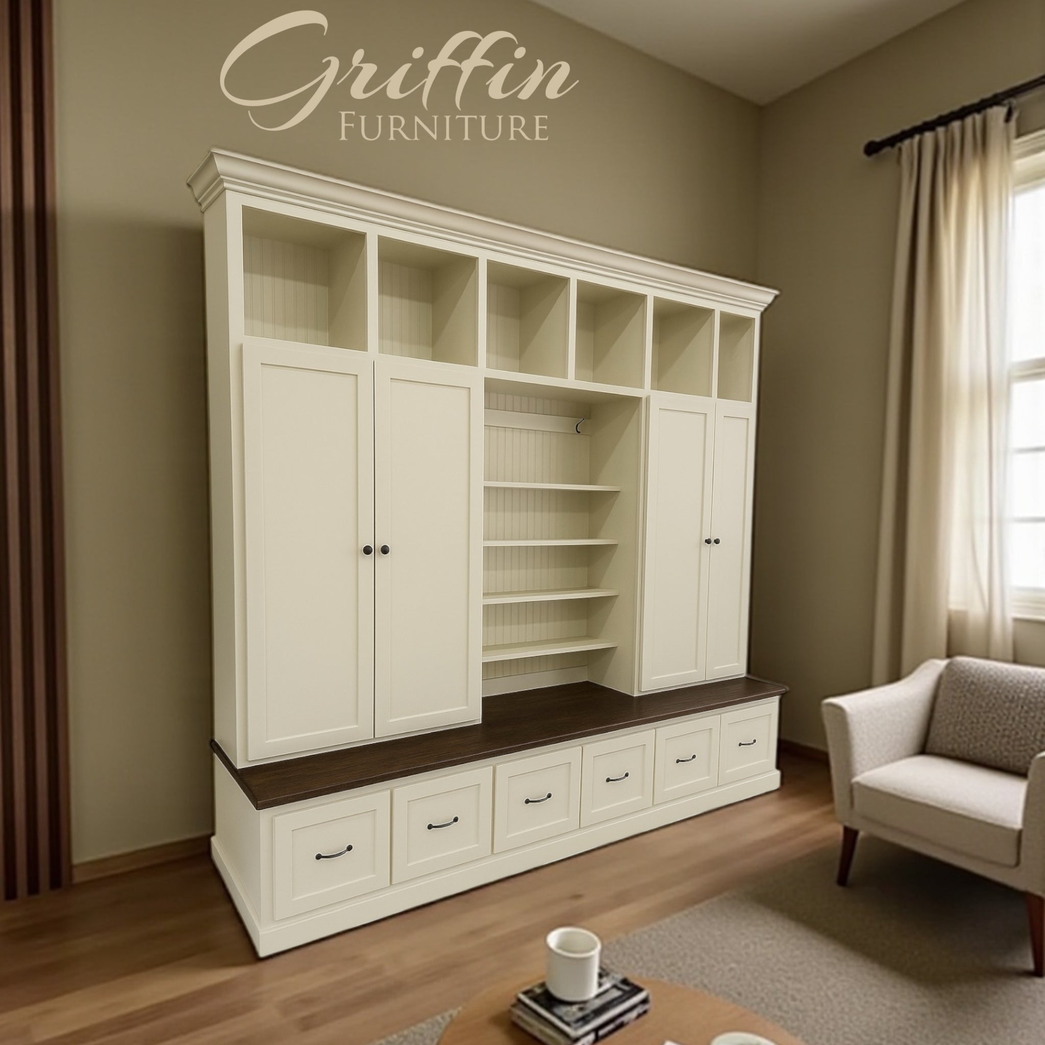 Tennessee Hall Tree with Shoe Storage – Solid Wood Mudroom Locker with Shoe Storage & Coat Rack