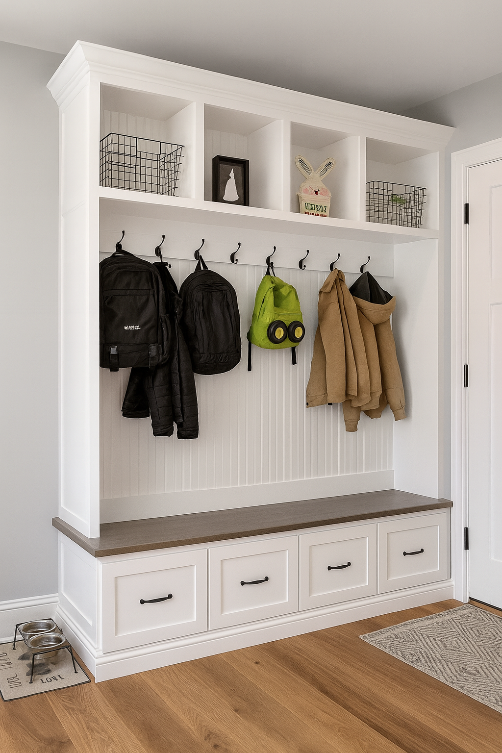 Georgia 4-Section Mudroom Bench with Drawers | Entryway Hall Tree Coat Rack Storage Furniture