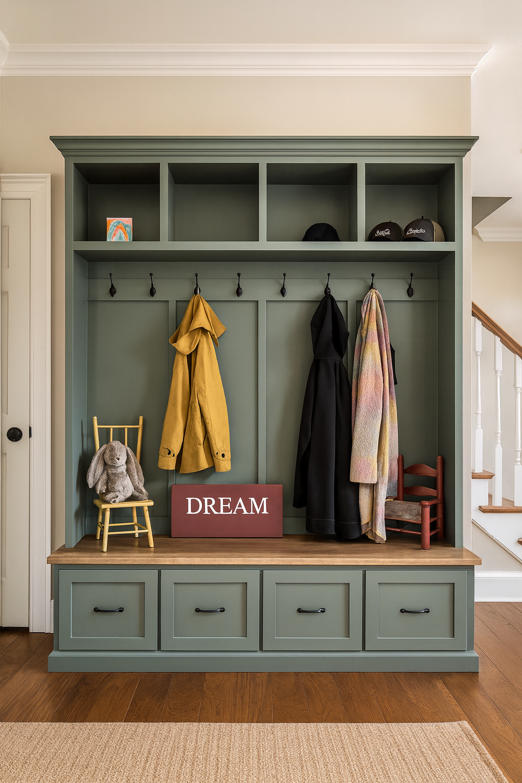 Georgia 4-Section Mudroom Bench with Drawers | Entryway Hall Tree Coat Rack Storage Furniture