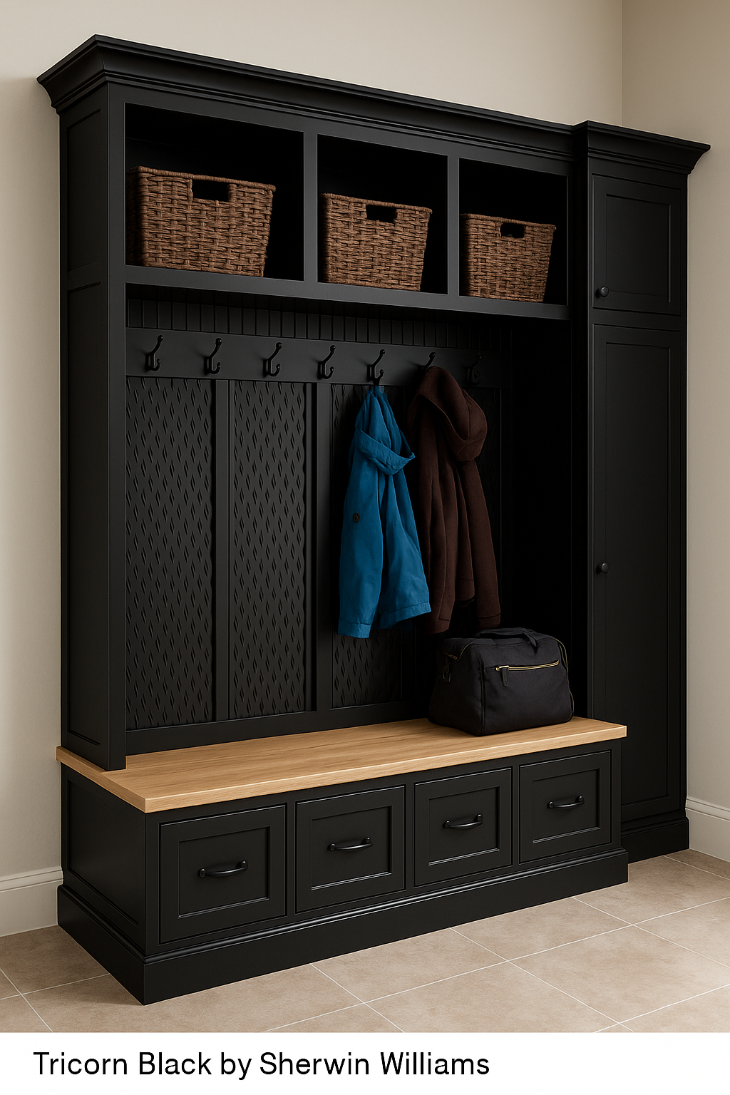 Indiana Entryway Bench with Storage | 3-Section Mudroom Organizer | Solid Wood Front Door Hall Tree Seat
