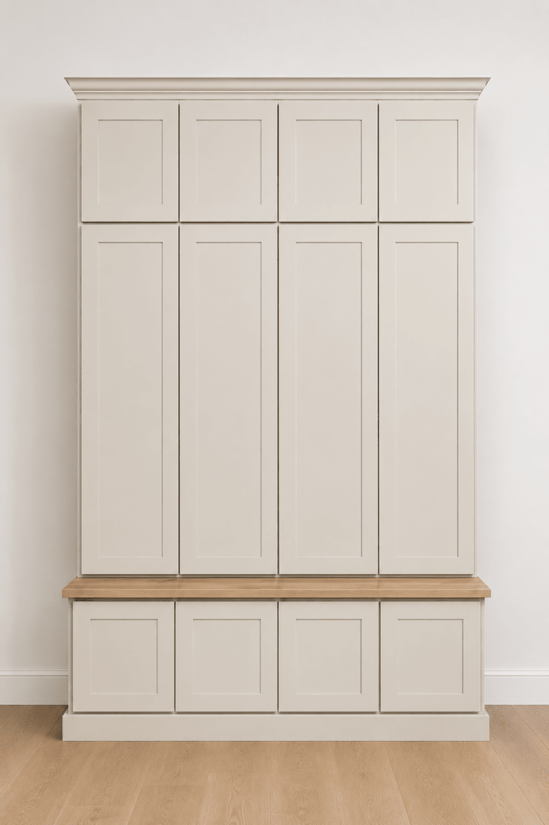 Ashville Entryway Shoe Storage Bench | Custom Mudroom Hall Tree with Drawers, Cubbies & Hooks | Wood Entryway Furniture