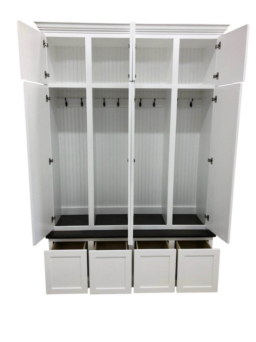 Ashville Entryway Shoe Storage Bench | Custom Mudroom Hall Tree with Drawers, Cubbies & Hooks | Wood Entryway Furniture