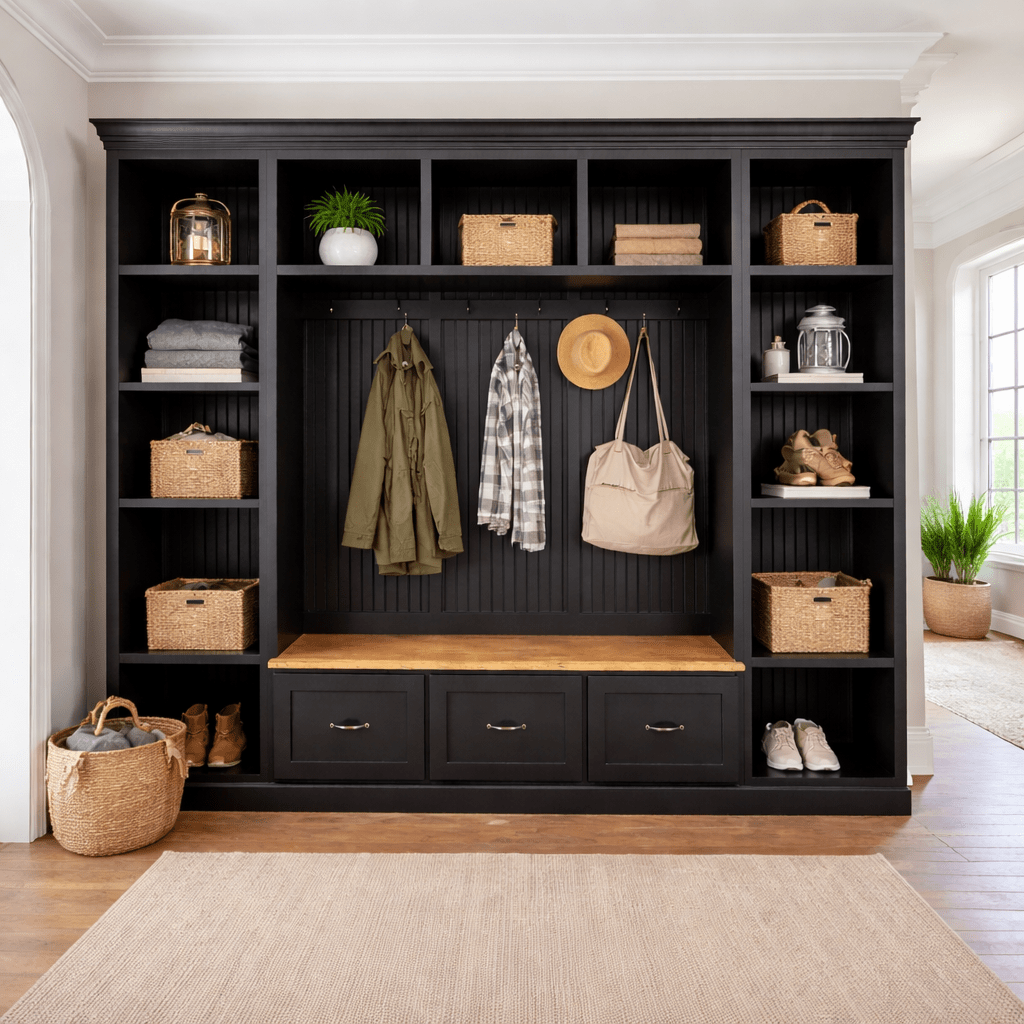 Atlanta Entryway Shoe Storage Bench | Standing Coat Rack | Entryway Furniture | Shoe Cabinet | Mudroom Bench | Hall Tree