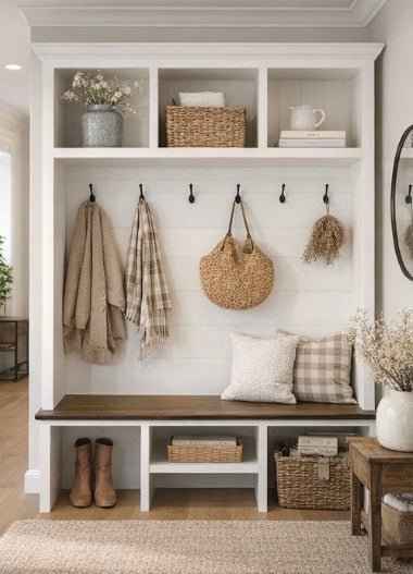 Bluffton 3-Section Hall Tree with Shoe Cubbies & Coat Hooks | Handcrafted Wood Entryway Bench