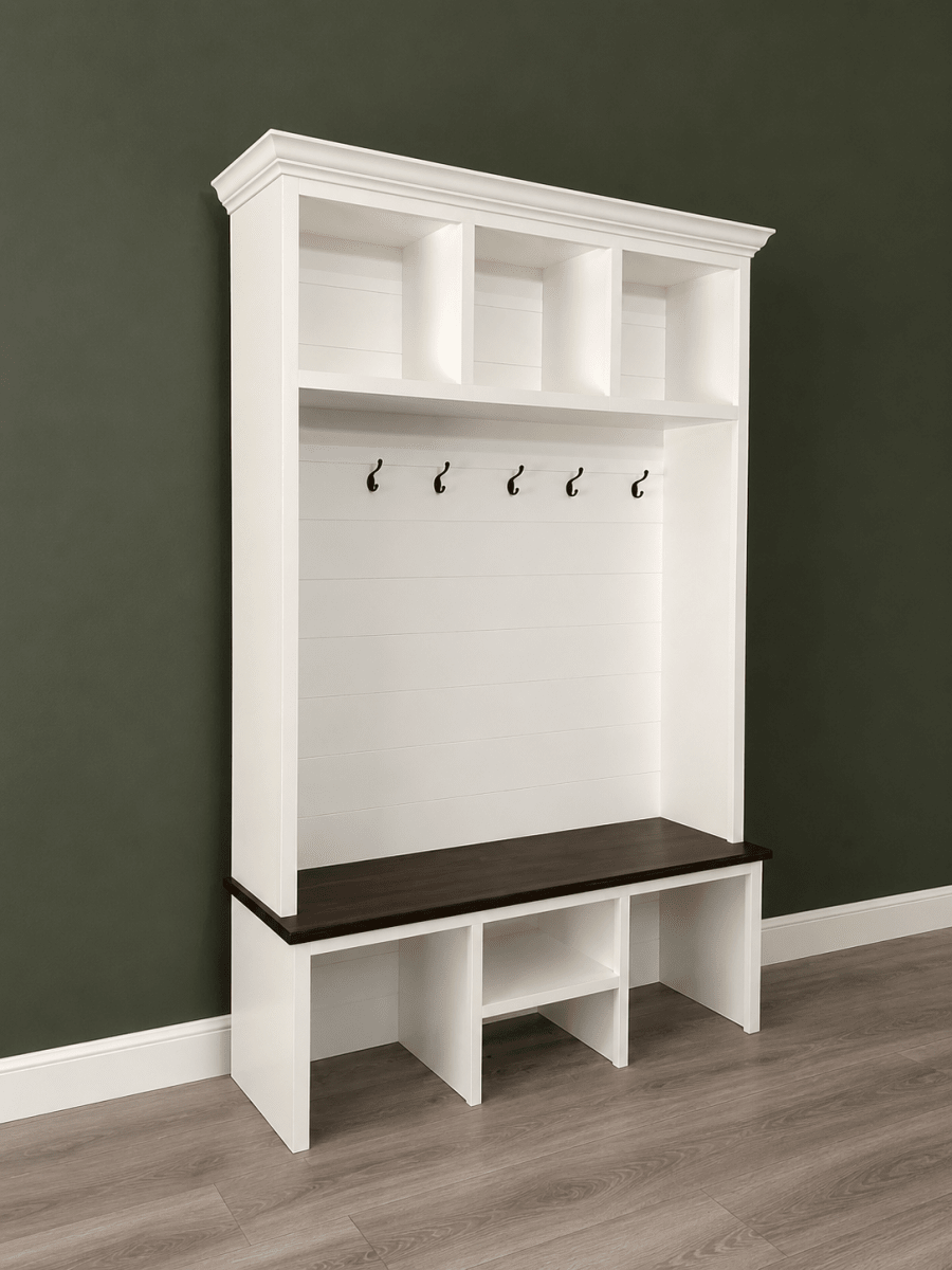 Bluffton Hall Tree with Shoe Storage Bench | Entryway Organizer | Mudroom Furniture & Wall-Mount Coat Rack Cabinet