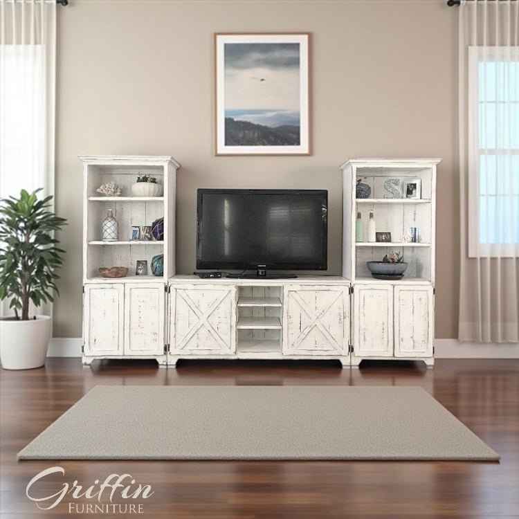 Bradenton TV Stand & Media Console with Bookshelf Units | Handcrafted Wood Entertainment Center