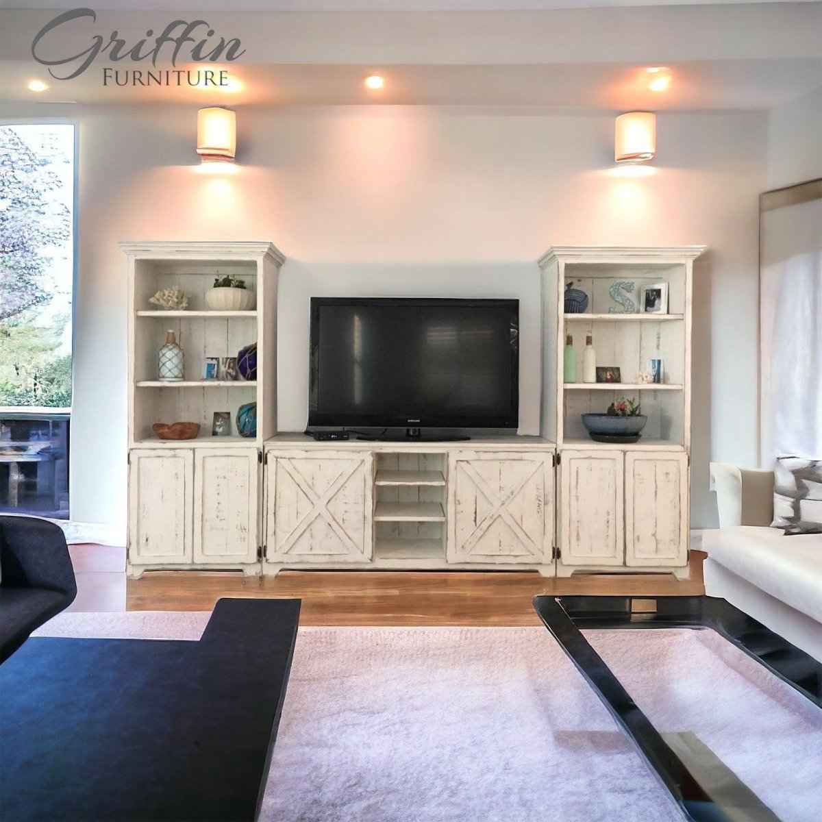 Bradenton Entertainment Center with Bookshelf Units | Handcrafted Wood TV Stand & Media Console