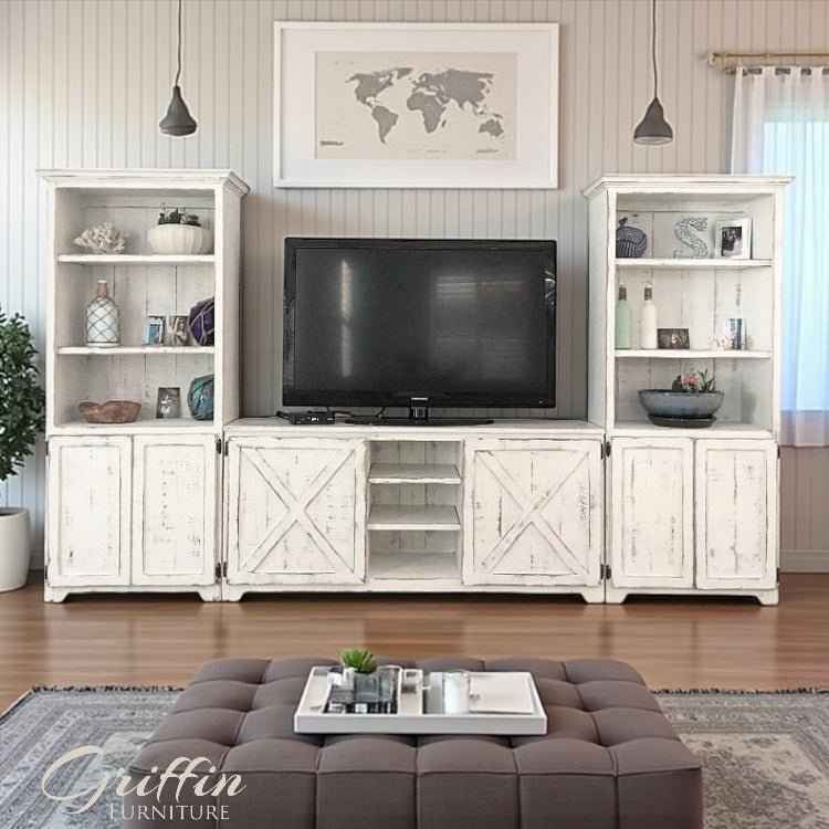 Bradenton TV Stand & Media Console with Bookshelf Units | Handcrafted Wood Entertainment Center