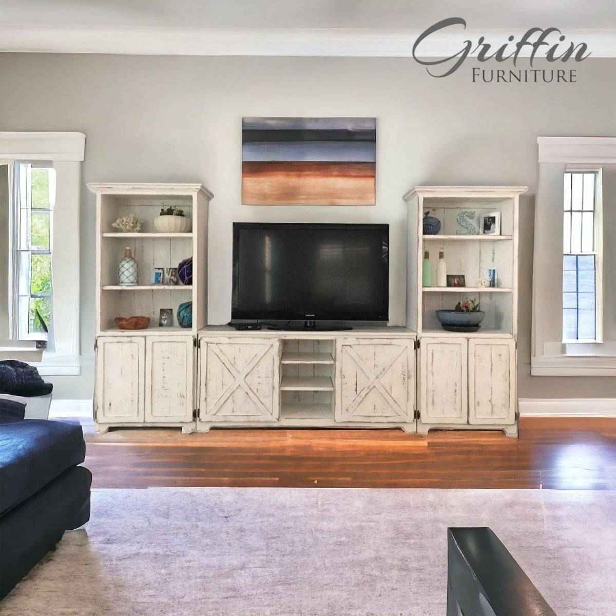 Bradenton Entertainment Center with Bookshelf Units | Handcrafted Wood TV Stand & Media Console