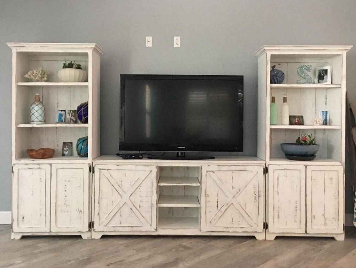 Bradenton Farmhouse Entertainment Center | Handcrafted Wood TV Stand & Media Console with Bookshelves