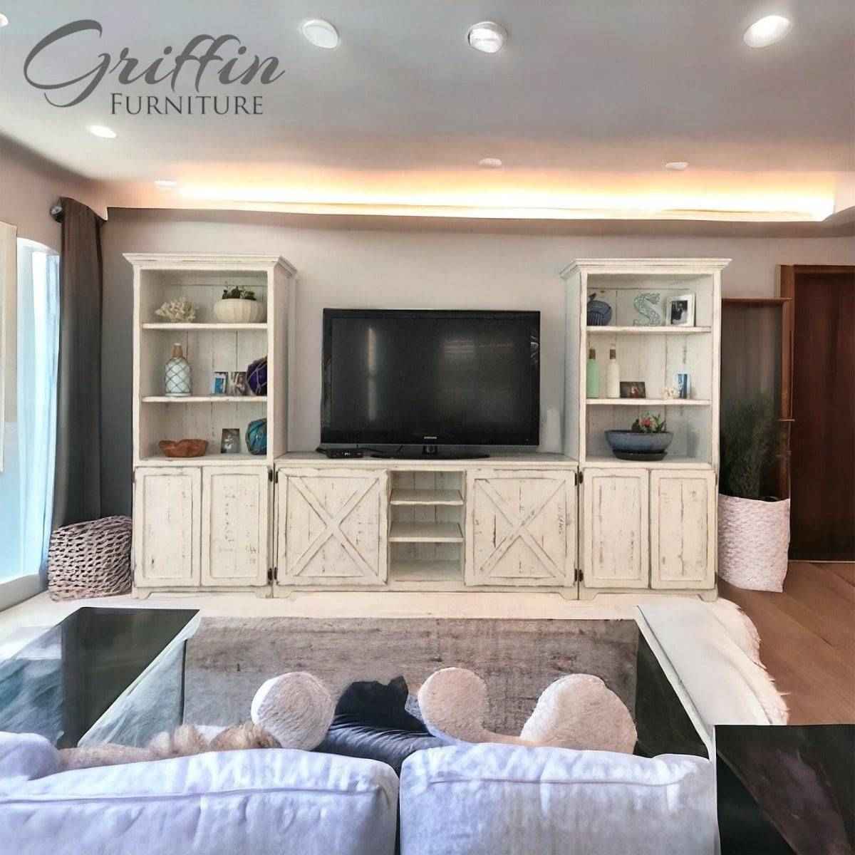 Bradenton Farmhouse Entertainment Center | Handcrafted Wood TV Stand & Media Console with Bookshelves