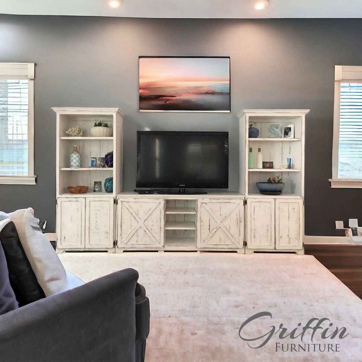 Bradenton Farmhouse Entertainment Center | Handcrafted Wood TV Stand & Media Console with Bookshelves