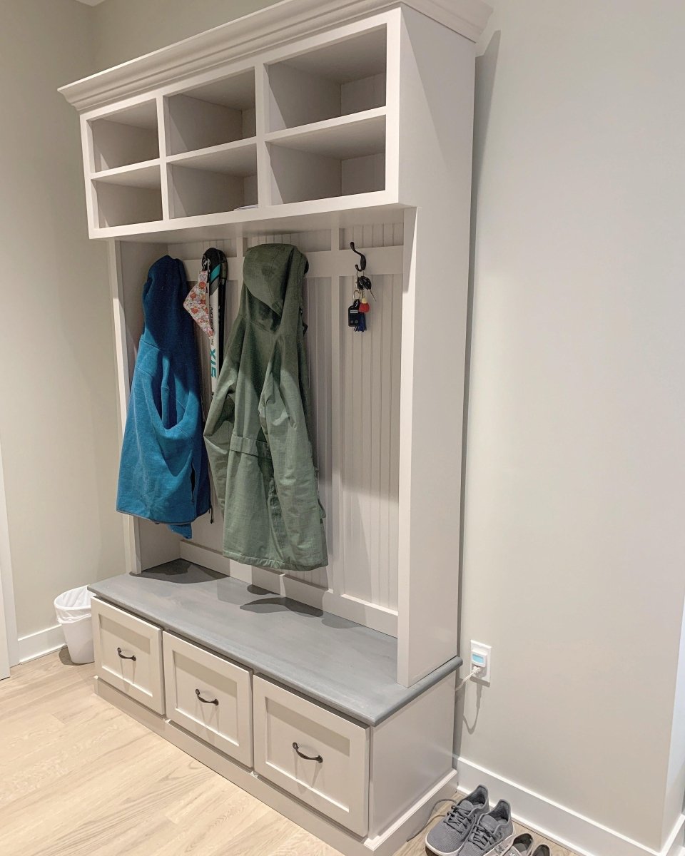 Branson Entryway Bench | Mudroom Bench | Shoe Storage | Hall Tree | Wall Mount Coat Rack (3-section).