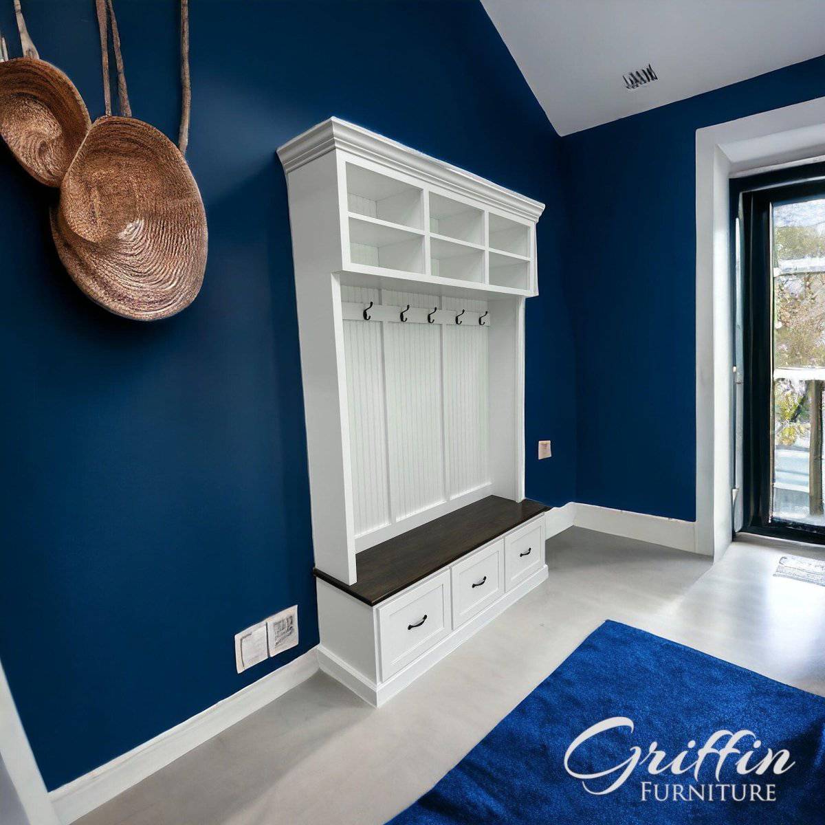 Branson Entryway Bench | Mudroom Bench | Shoe Storage | Hall Tree | Wall Mount Coat Rack (3-section).
