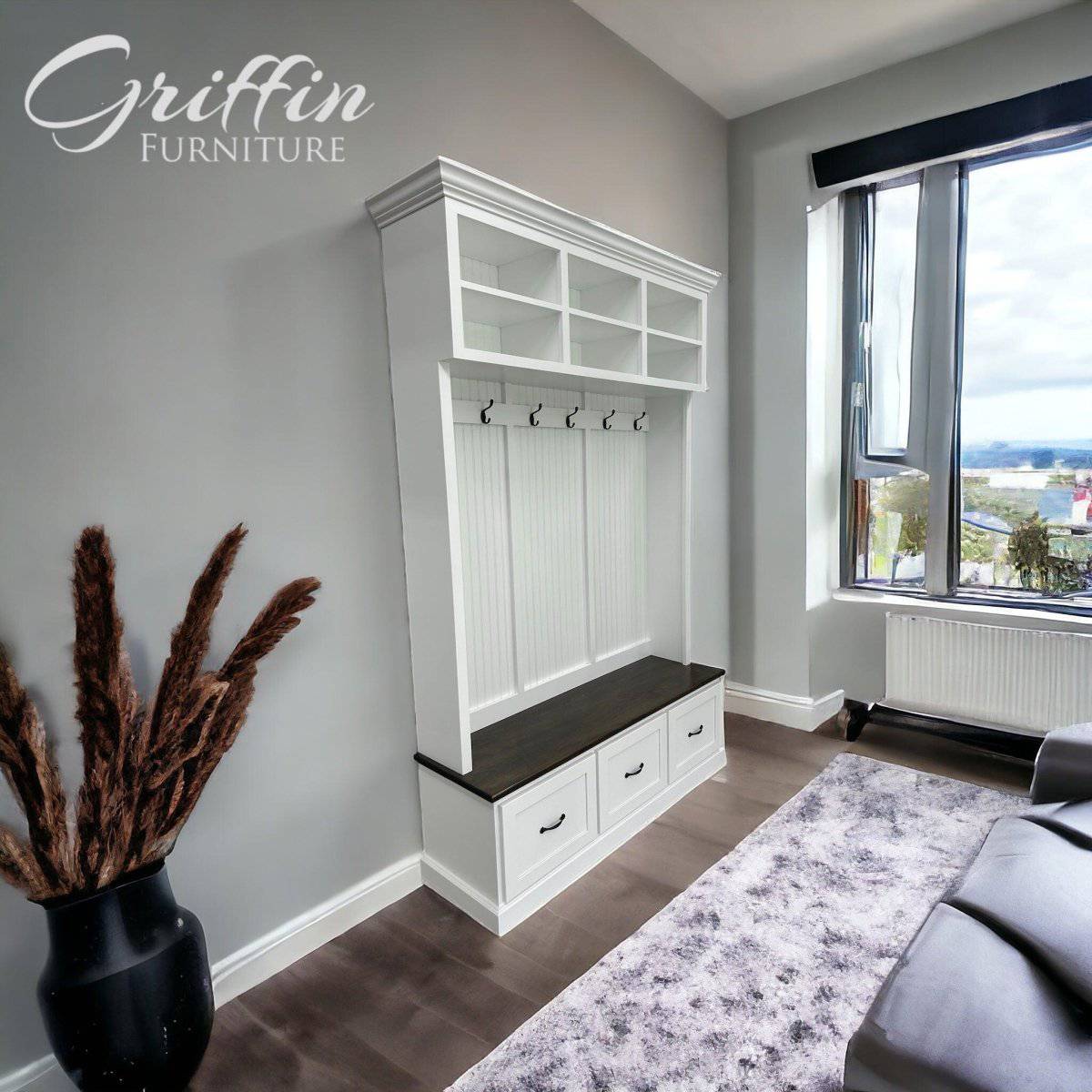 Branson Entryway Bench | Mudroom Bench | Shoe Storage | Hall Tree | Wall Mount Coat Rack (3-section).