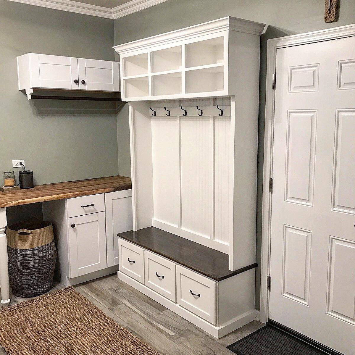 Branson Entryway Bench | Mudroom Bench | Shoe Storage | Hall Tree | Wall Mount Coat Rack (3-section).