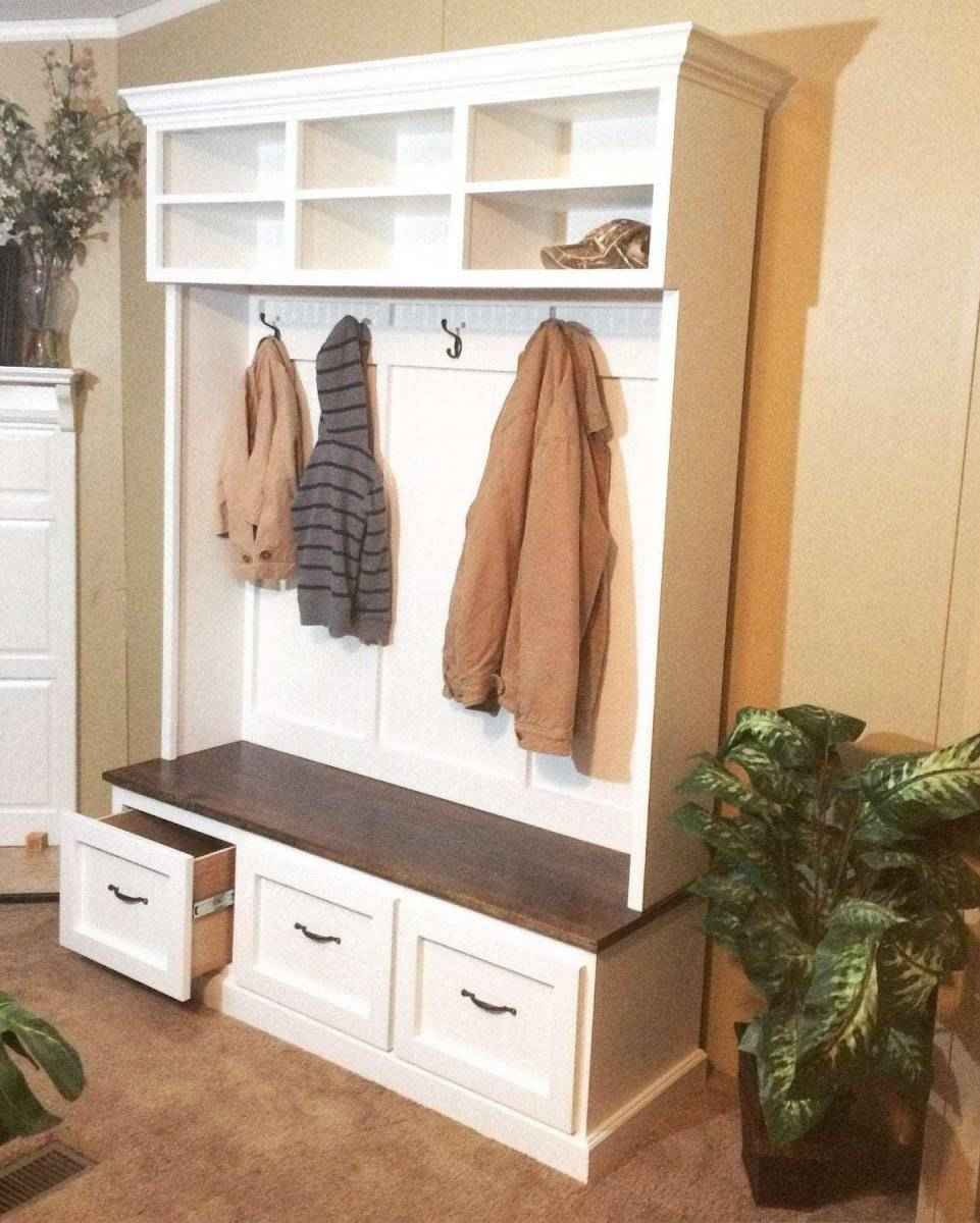 Branson 3-Section Entryway Bench with Shoe Drawers & Coat Hooks | Handcrafted Wood Hall Tree