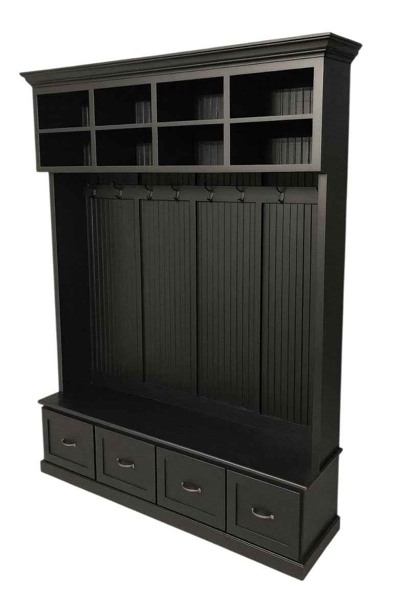 Branson 4-Section Entryway Bench with Shoe Drawers & Coat Hooks | Handcrafted Wood Hall Tree
