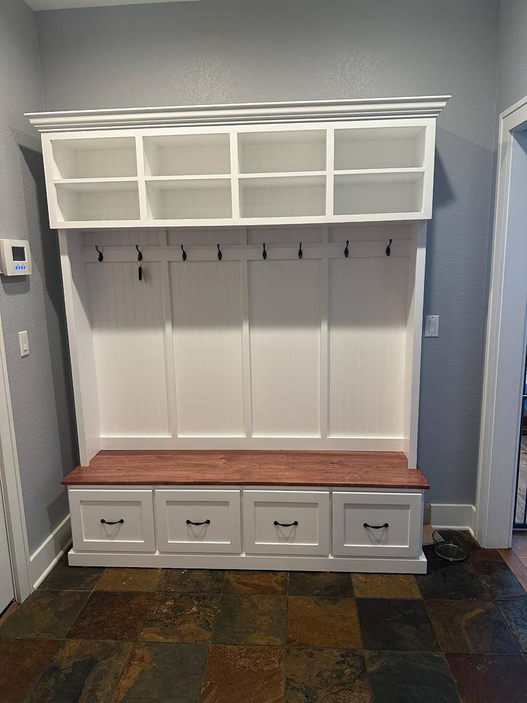Branson Entryway Storage Bench with Coat Rack | 4-Section Hall Tree for Mudroom Organization | Custom Entryway Furniture