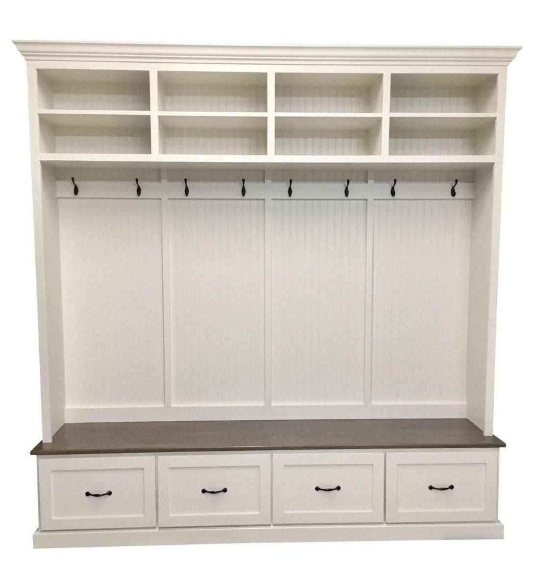 Branson 4-Section Mudroom Bench with Shoe Drawers & Coat Hooks | Handcrafted Wood Hall Tree