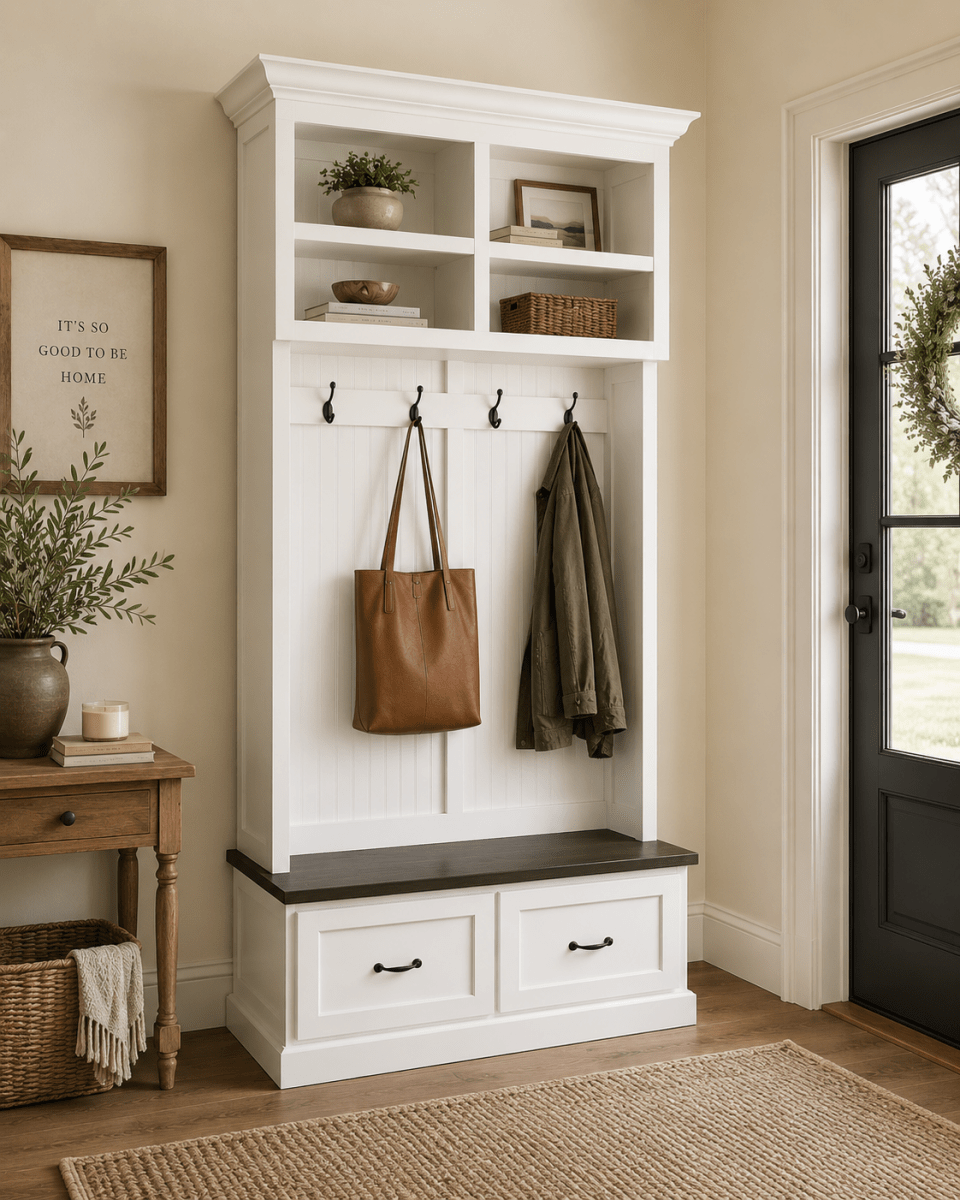 Branson Hall Tree Entryway Bench with Shoe Rack & Mudroom Storage | 2-Section Coat Organizer