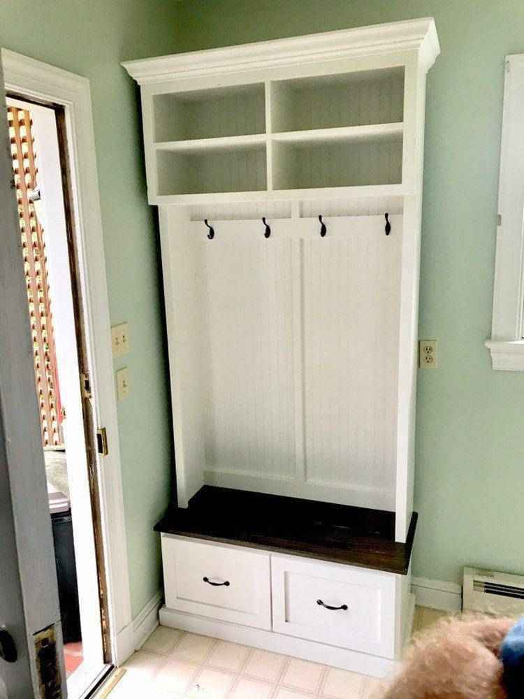 Branson 2-Section Hall Tree with Shoe Drawers & Coat Hooks | Handcrafted Wood Entryway Bench