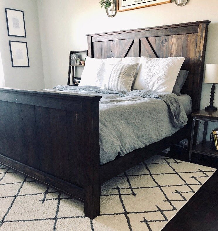 Burlington wood bed frame designed for queen and king sizes, combining elegance with durability.