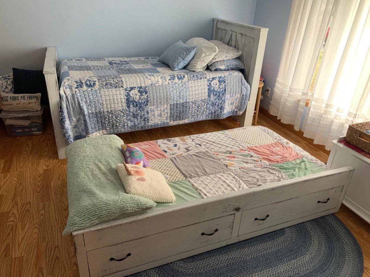 Chicago Wood Bed Frame with Trundle | Day Bed for Kids Bedroom | Custom Bedroom Furniture