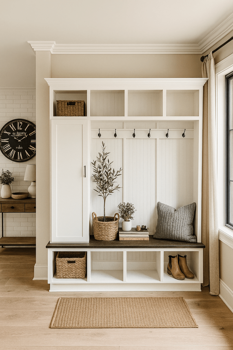 Dallas Hall Tree Bench with Coat Rack | 4-Section Mudroom Storage Solution | Custom Mudroom Furniture