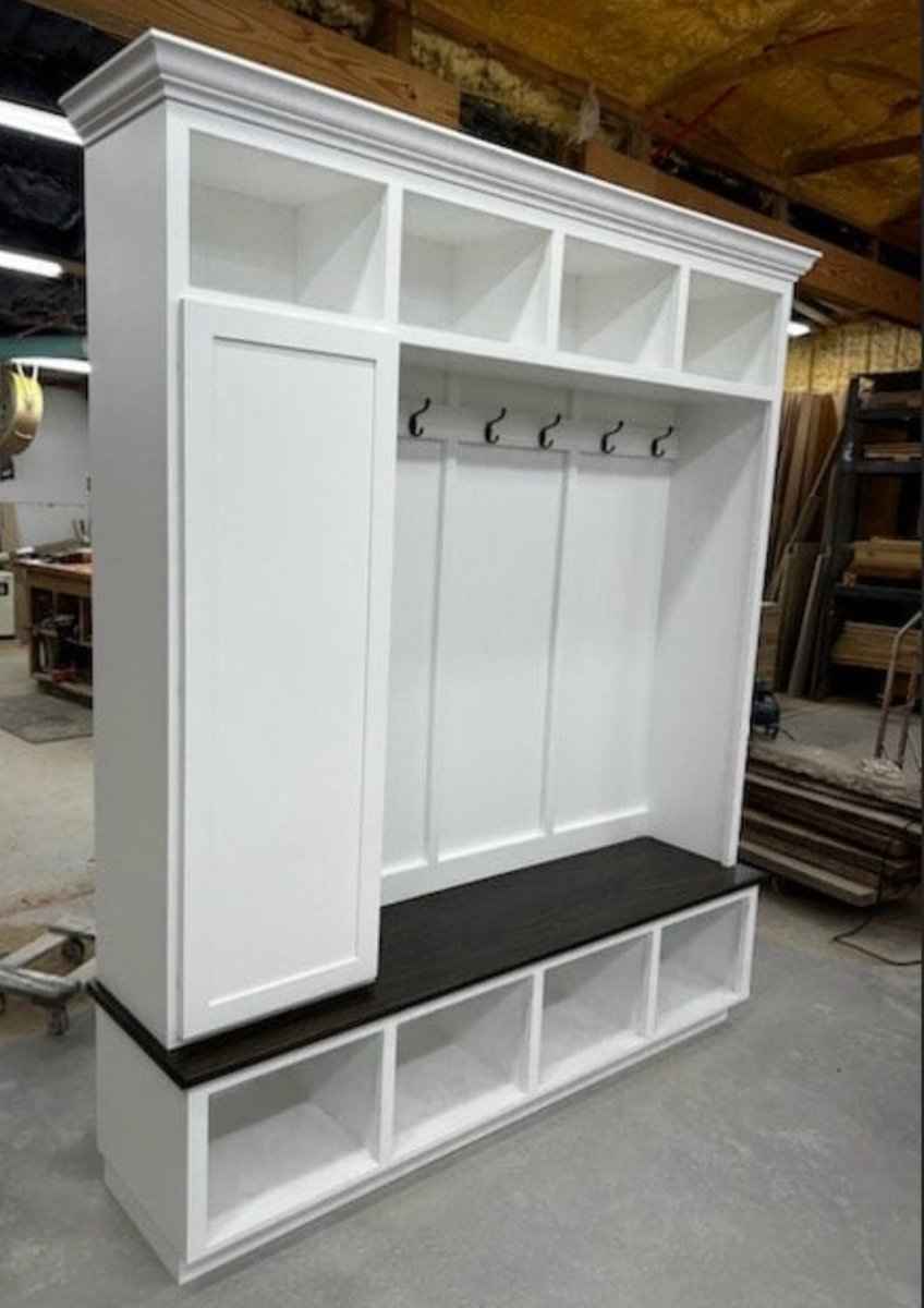 Dallas 4-Section Hall Tree with Bench, Shoe Storage & Coat Hooks | Handcrafted Wood Mudroom Furniture