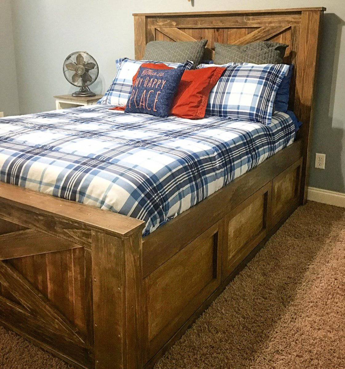 Douglas Farmhouse Wood Bed Frame | Storage Drawers | King Size | Queen Size.