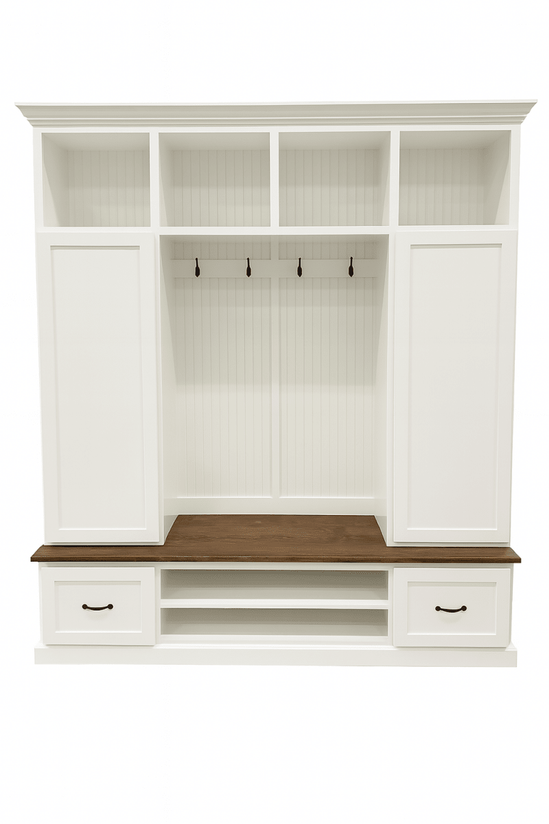 Florida Mudroom Locker Bench with Hall Tree | Custom Storage Solution for Entryways