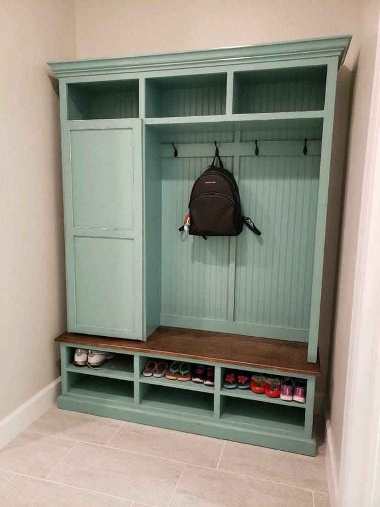 Fort Myers 3-Section Hall Tree with Shoe Cubbies & Coat Hooks | Handcrafted Wood Mudroom Bench