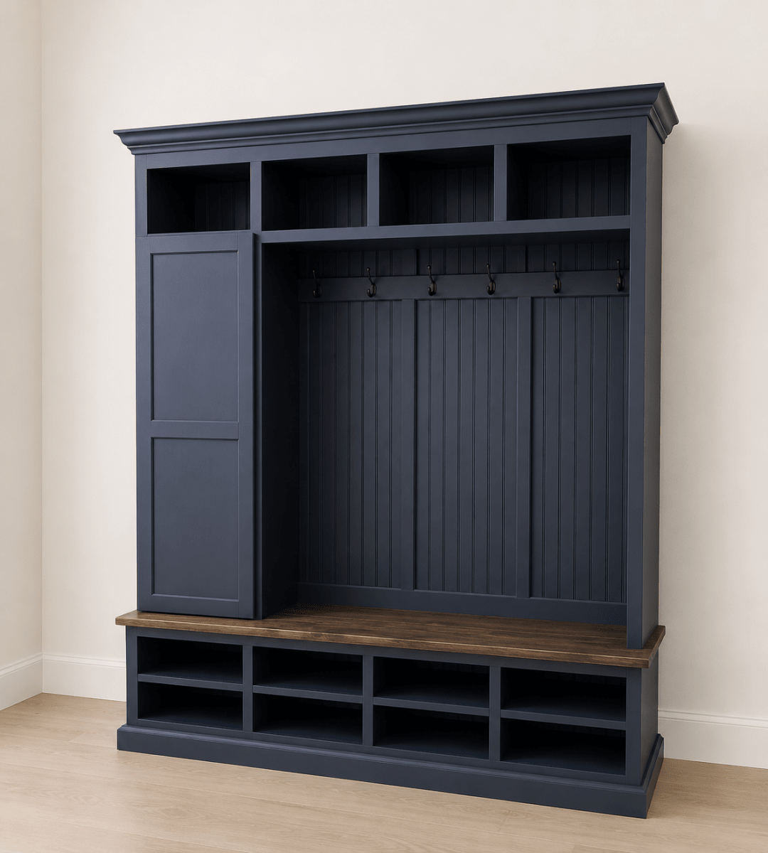 Fort Myers Entryway Shoe Cabinet | 4-Section Hall Tree Bench & Mudroom Storage