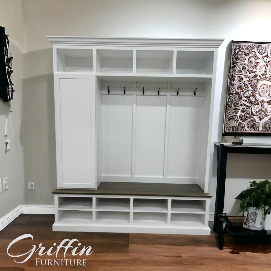 Fort Myers Entryway Shoe Cabinet | Hall Tree Bench | Shoe Storage Bench | Mudroom bench (4-section).