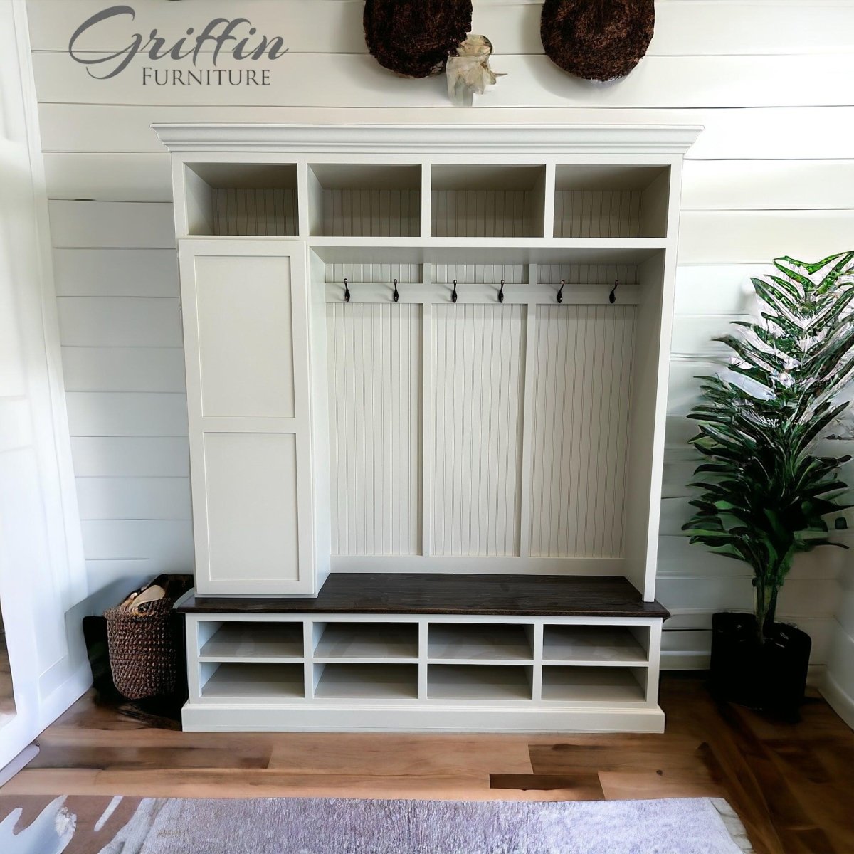 Fort Myers Entryway Shoe Cabinet | Hall Tree Bench | Shoe Storage Bench | Mudroom bench (4-section).
