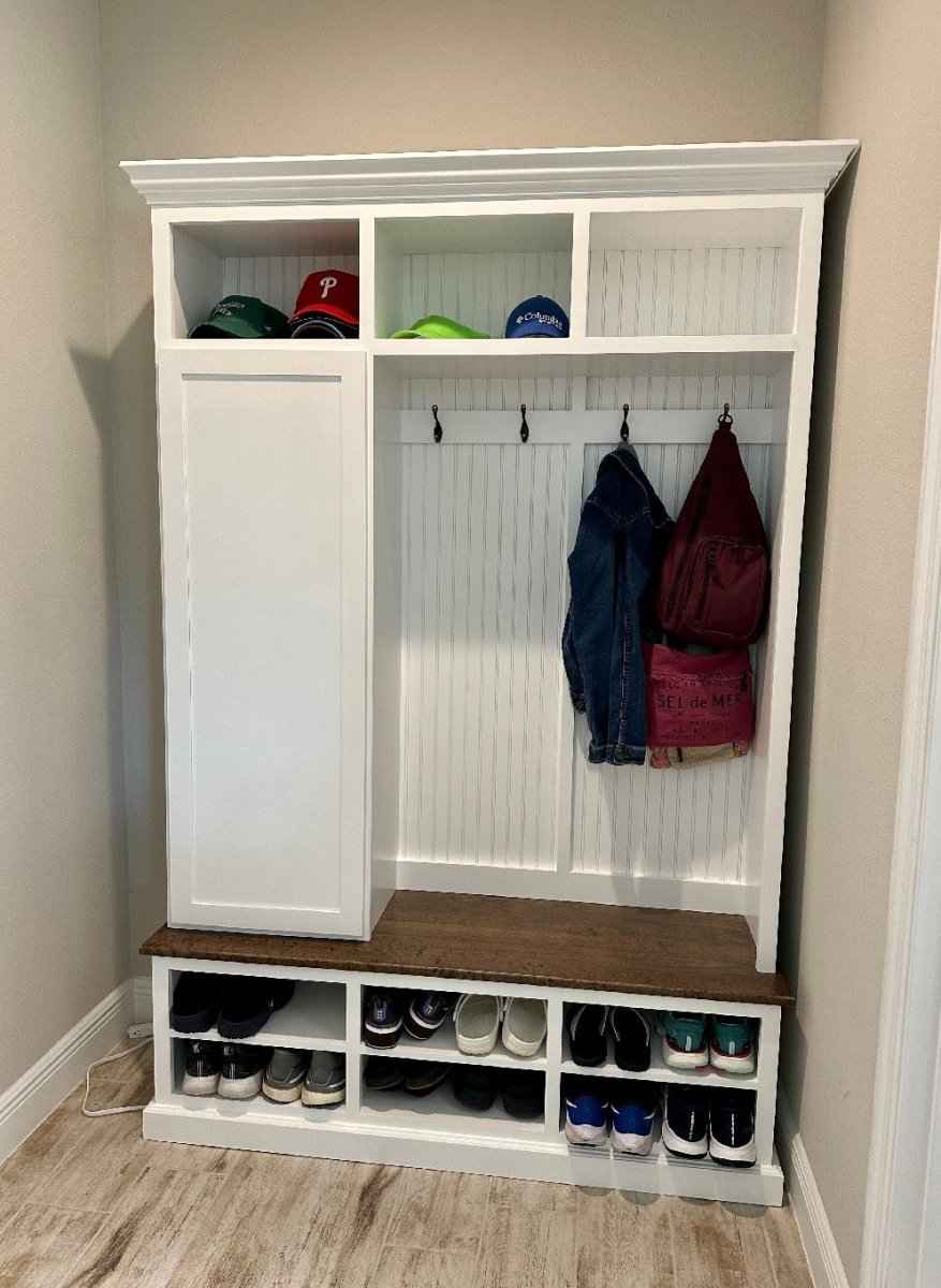 Fort Myers 3-Section Hall Tree with Shoe Cubbies & Coat Hooks | Handcrafted Wood Mudroom Bench