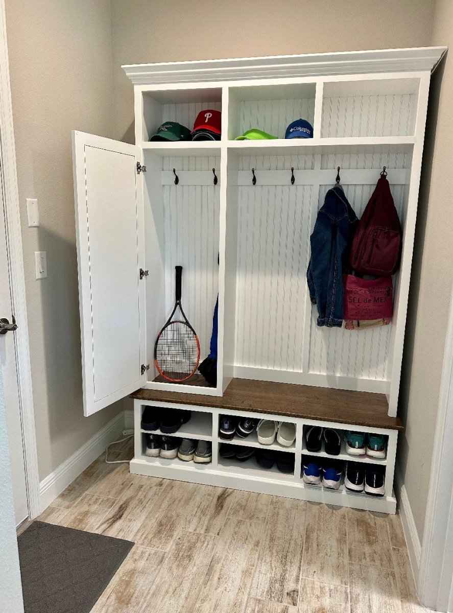 Fort Myers 3-Section Hall Tree with Shoe Cubbies & Coat Hooks | Handcrafted Wood Mudroom Bench
