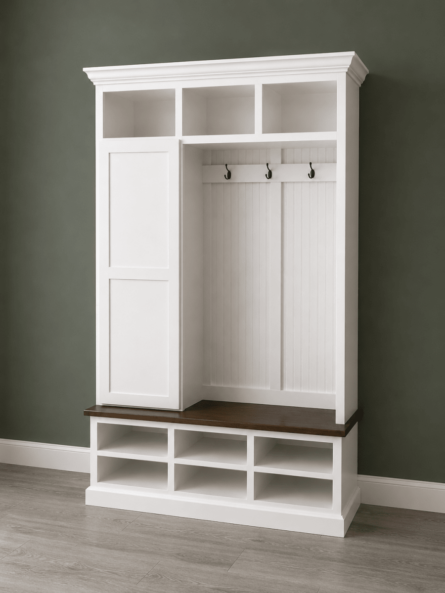 Fort Myers Entryway Shoe Storage Bench with Coat Rack | 3-Section Hall Tree for Mudrooms & Foyers | Griffin Furniture