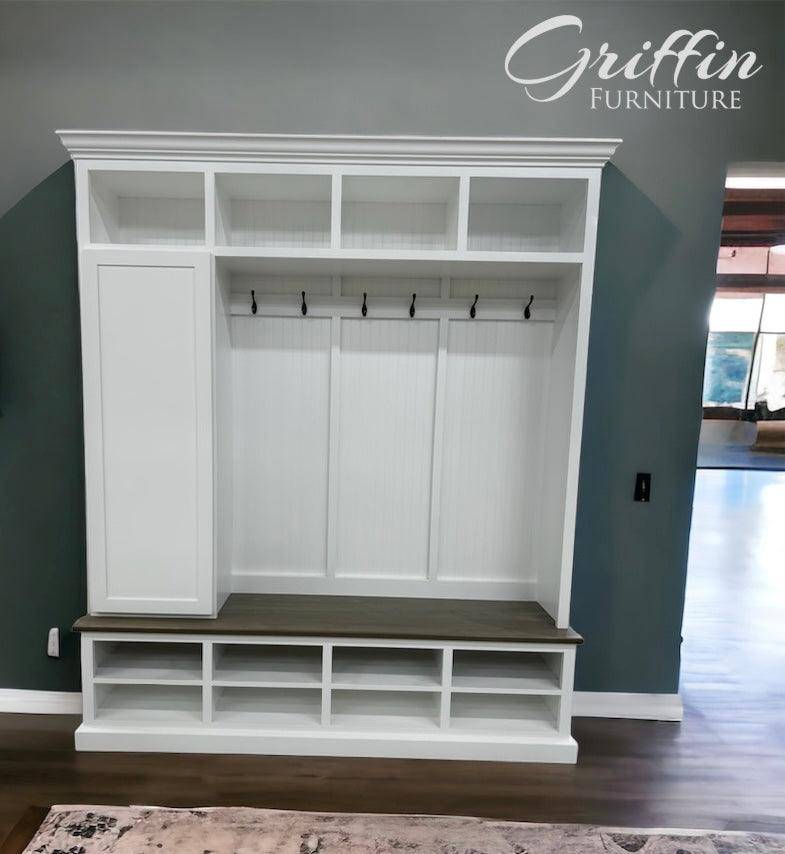 Fort Myers Entryway Shoe Cabinet | Hall Tree Bench | Shoe Storage Bench | Mudroom bench (4-section).