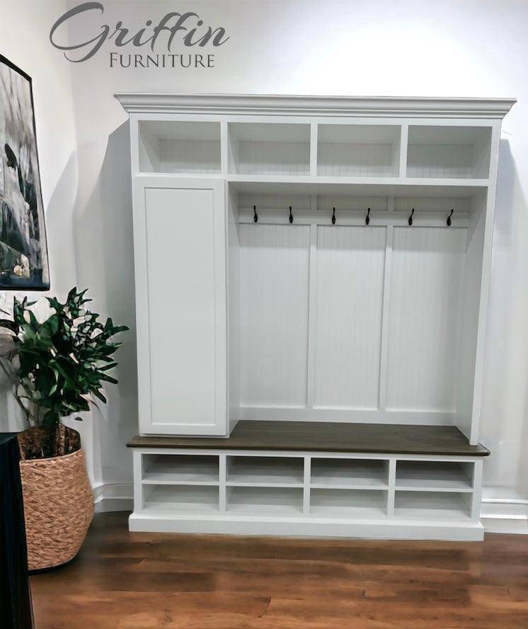 Fort Myers Entryway Shoe Cabinet | Hall Tree Bench | Shoe Storage Bench | Mudroom bench (4-section).