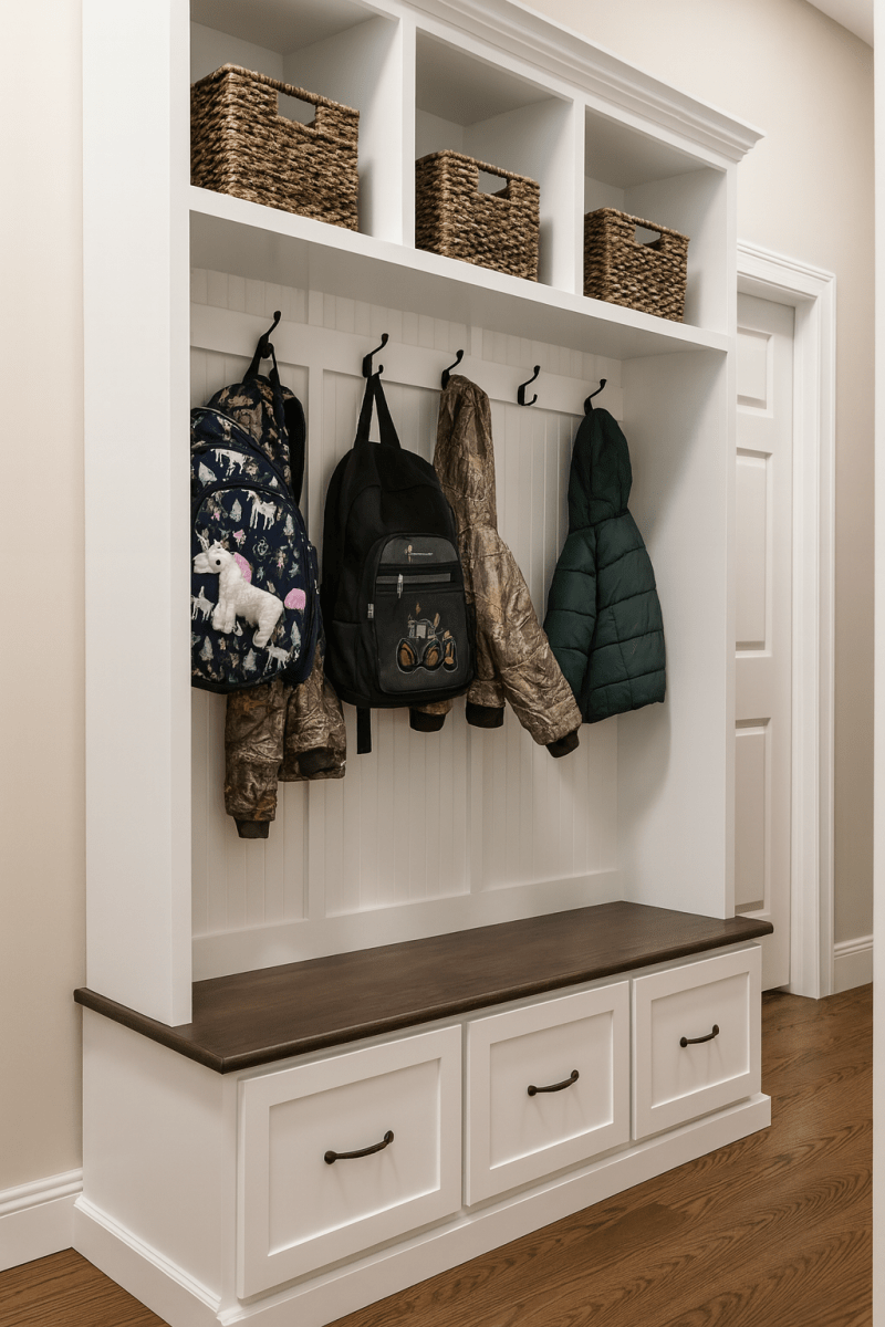 Georgia 3-Section Entryway Bench | Mudroom Hall Tree with Storage & Coat Hooks | Solid Wood Custom Furniture
