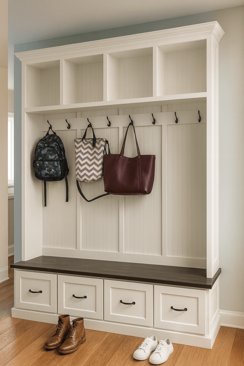Georgia 4-Section Mudroom Bench with Drawers | Entryway Hall Tree Coat Rack Storage Furniture