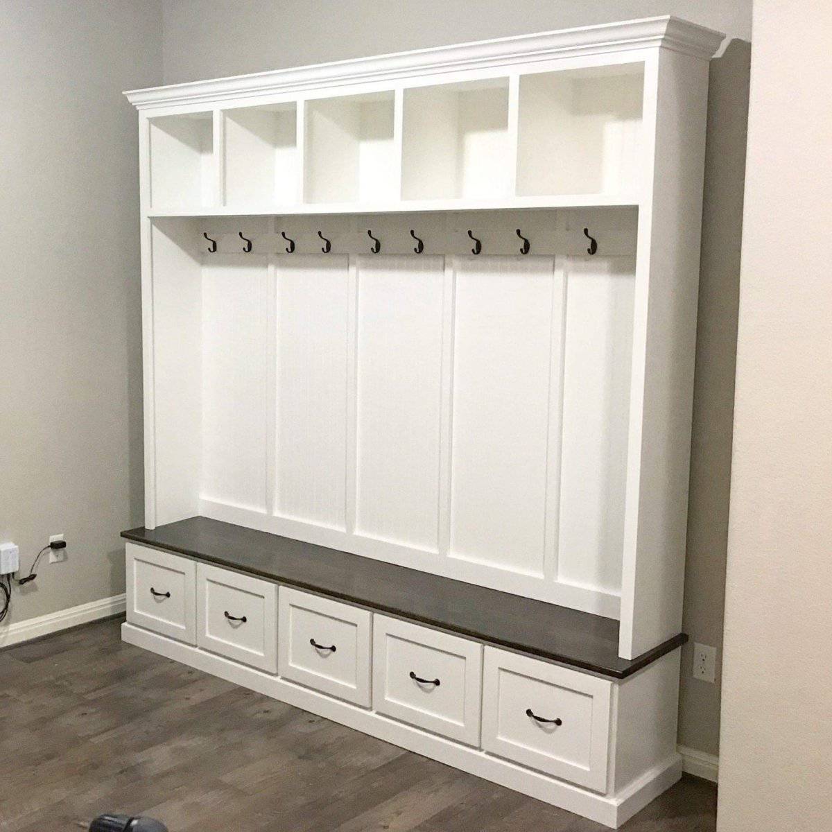 Georgia 5-Section Mudroom Bench with Shoe Storage | Entryway Hall Tree & Coat Rack | Solid Wood Mudbench Organizer Cabinet