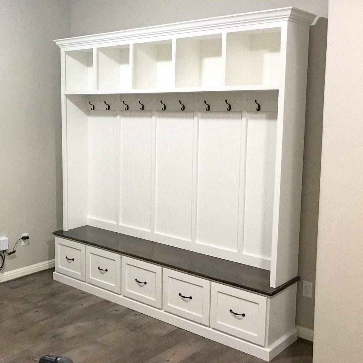 Georgia 5-Section Mudroom Bench with Shoe Storage & Coat Hooks | Handcrafted Wood Hall Tree