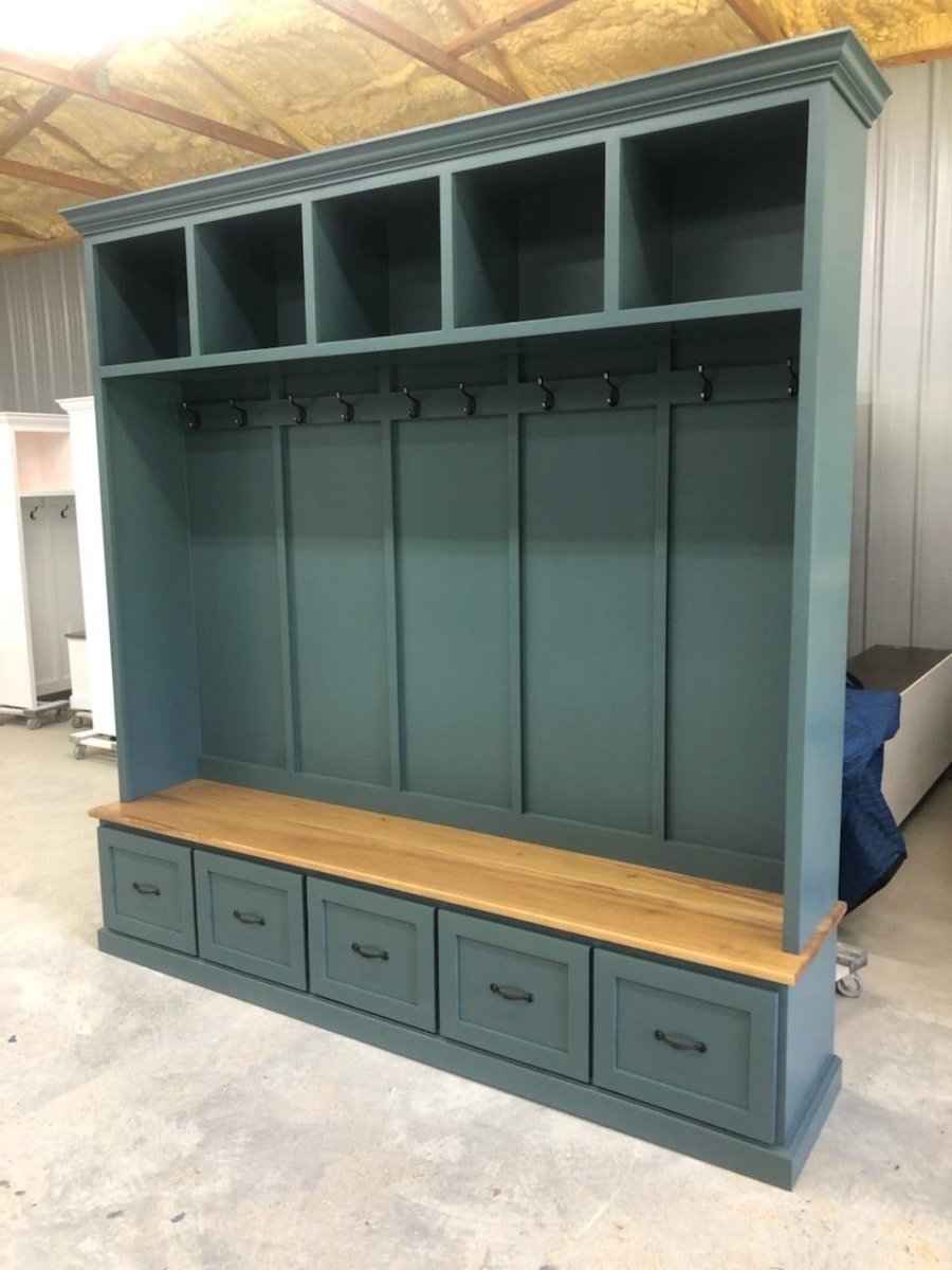 Georgia 5-Section Mudroom Bench with Shoe Storage & Coat Hooks | Handcrafted Wood Hall Tree
