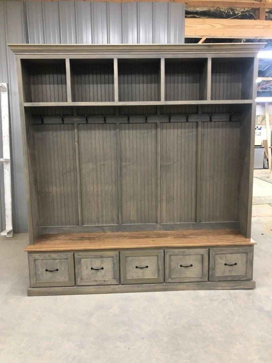 Georgia 5-Section Mudroom Bench with Shoe Storage & Coat Hooks | Handcrafted Wood Hall Tree
