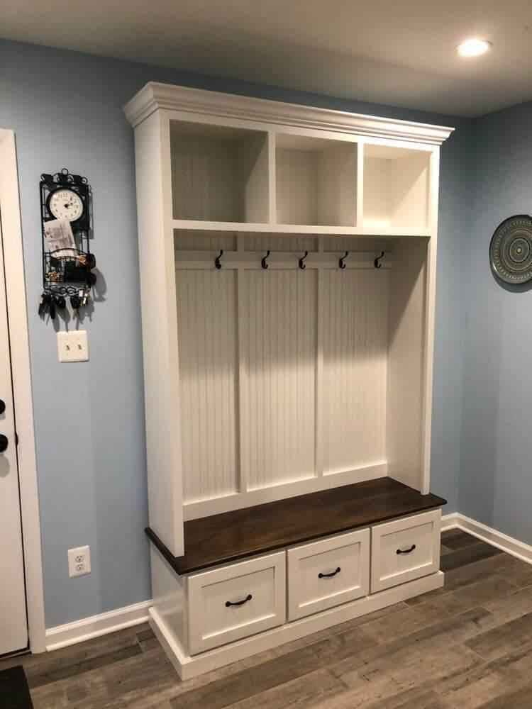 Georgia 3-Section Hall Tree with Shoe Drawers & Coat Hooks | Handcrafted Wood Entryway Bench