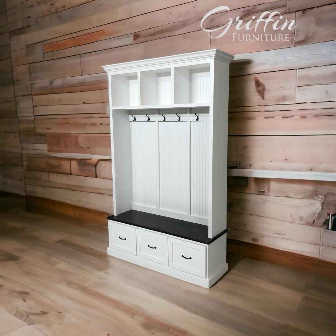 Georgia Entryway Hall Tree with Shoe Cabinet & Coat Hooks | Handcrafted Custom Mudroom Bench