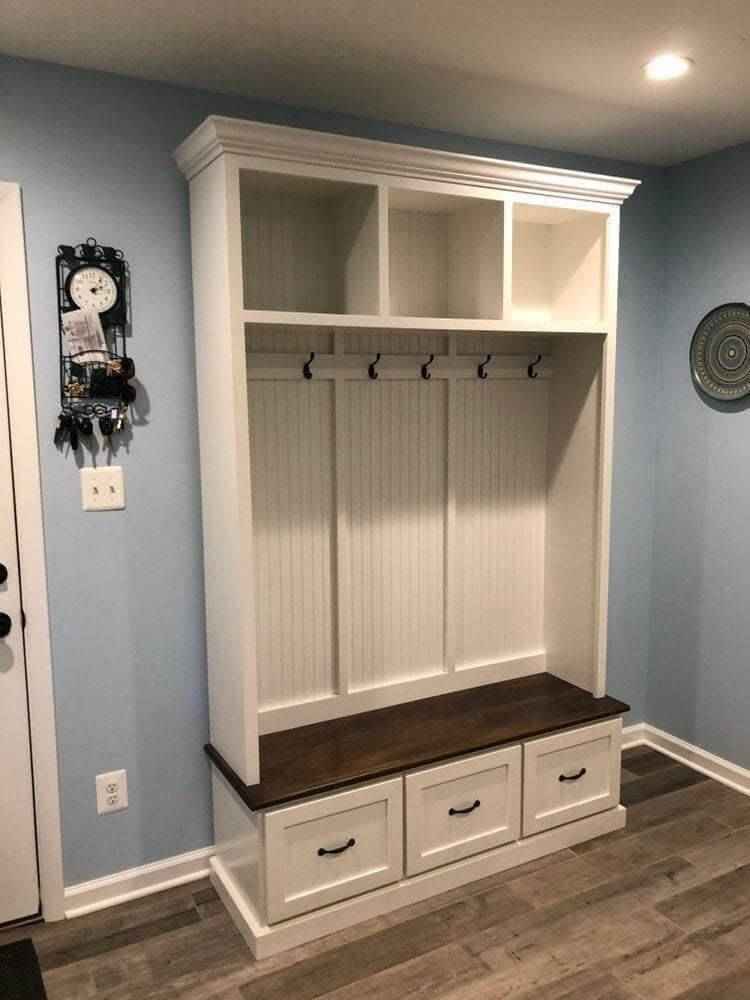 Georgia Entryway Hall Tree with Shoe Cabinet & Coat Hooks | Handcrafted Custom Mudroom Bench